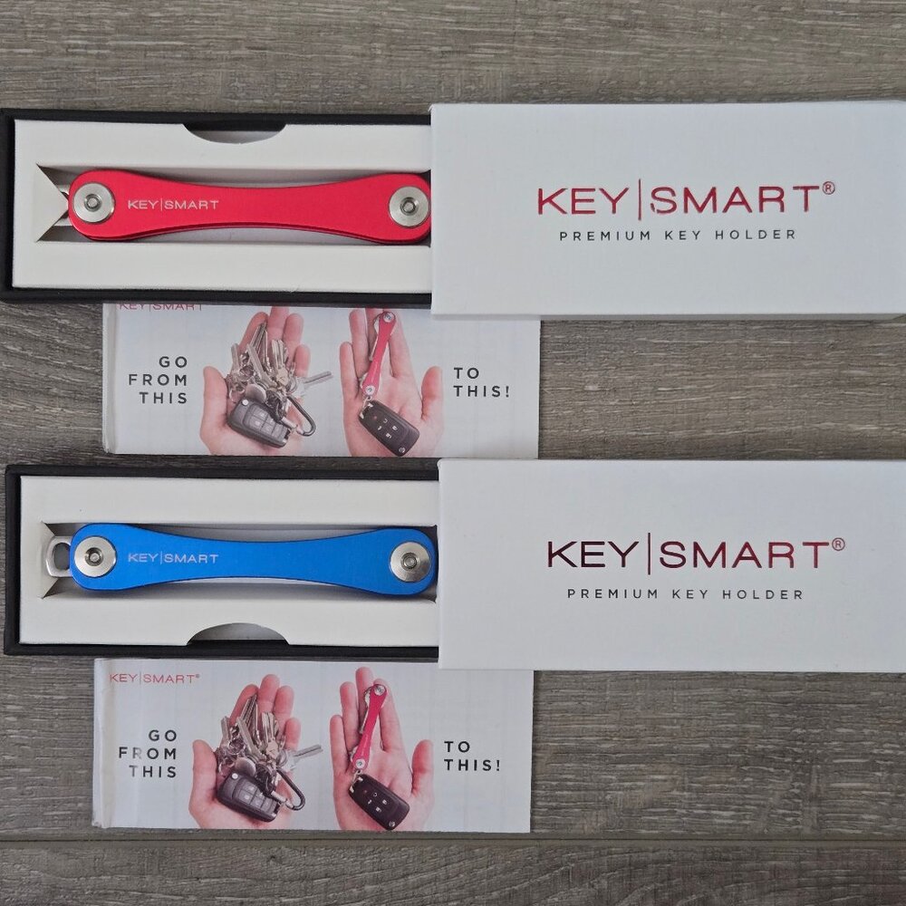 NIB Lot of 2 KeySmart Premium Compact Key Holder in Gift Boxes (Blue & Red)
